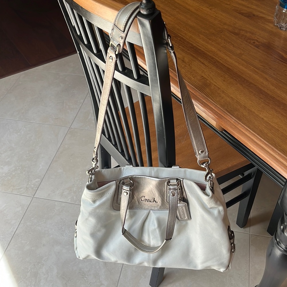 Coach white with silver accent leather shoulder bag, large - Picture 1 of 14